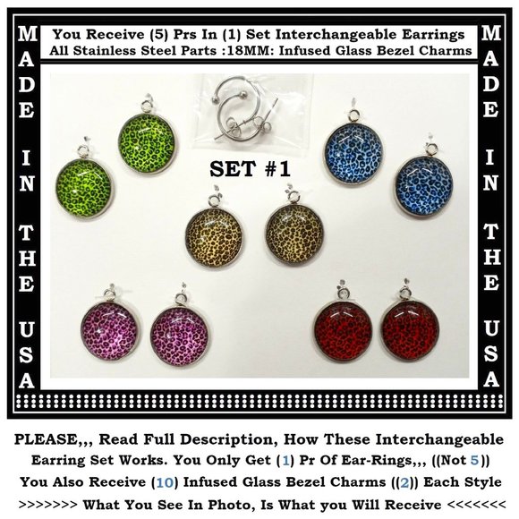 5/$20 Animal Print Cheetah Print Interchangeable Charm Earrings-5 Pairs in Set - Picture 1 of 7